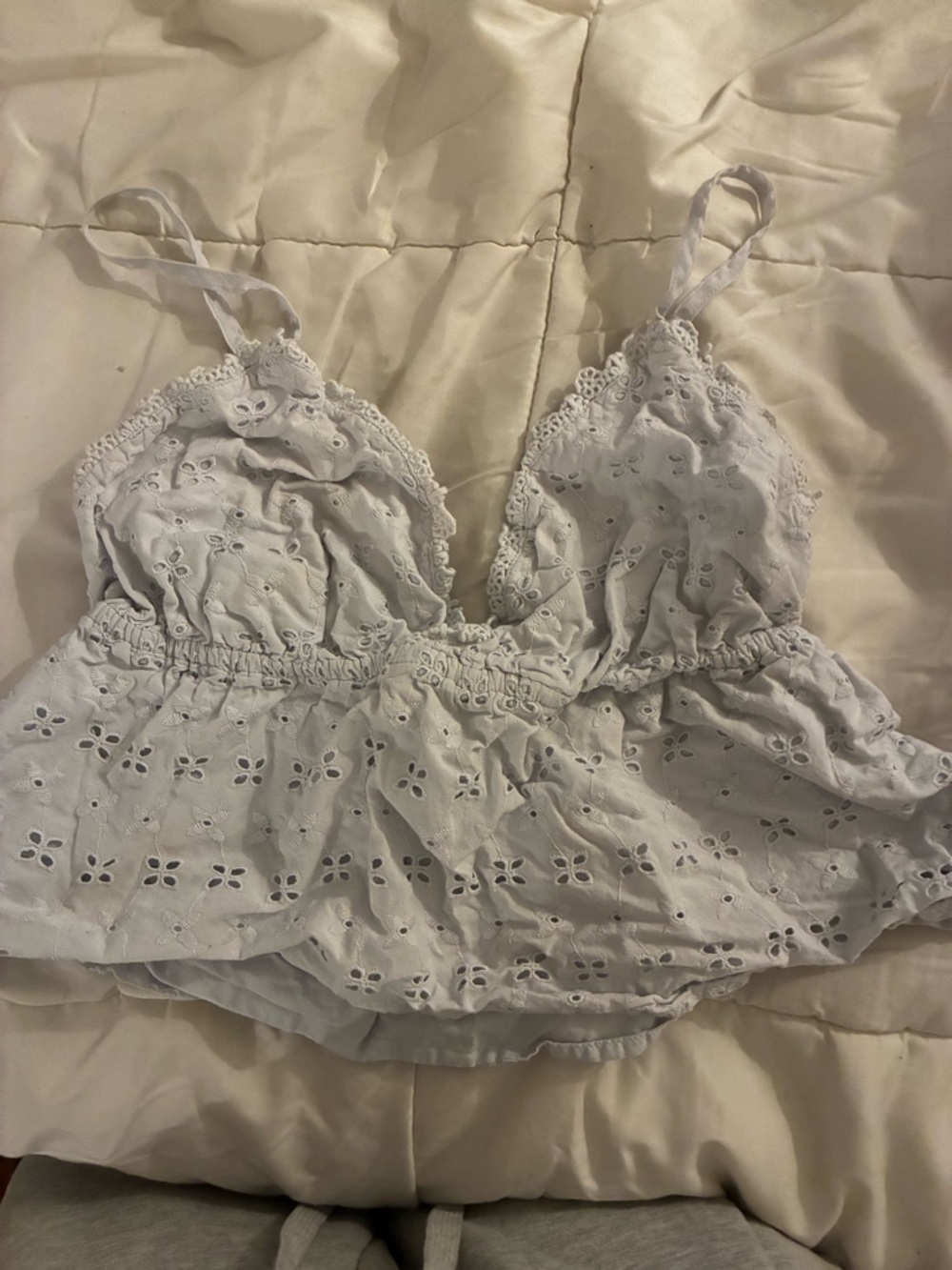 Abound Light Blue Eyelet Lace Cropped Top